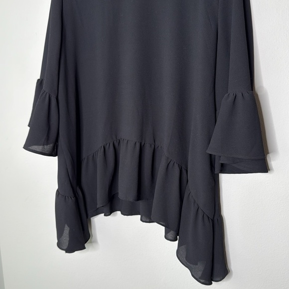 Gibson Nordstrom Ruffle Flounce Hem Short Sleeve Blouse in Black Size XL - Picture 3 of 10